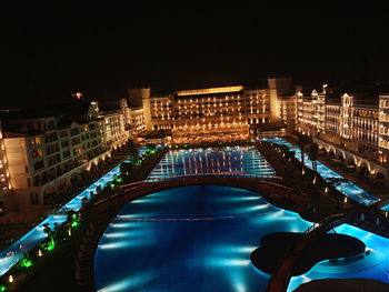 High angle view of swimming pool at night