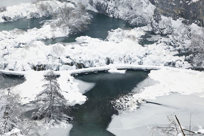 High angle view of frozen lake