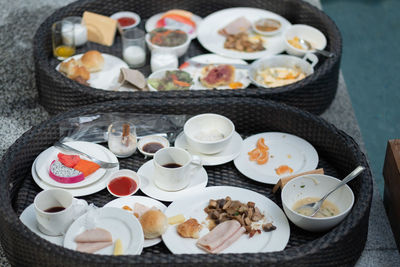 High angle view of food on table