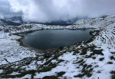 Scenic view of snowcapped mountains against sky