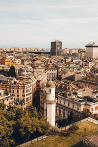High angle view of buildings in city