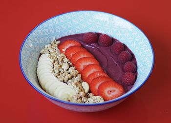 High angle view of breakfast in bowl on table