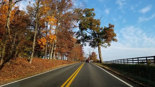 Road amidst trees against sky during autumn