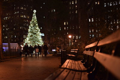 Illuminated christmas tree at night