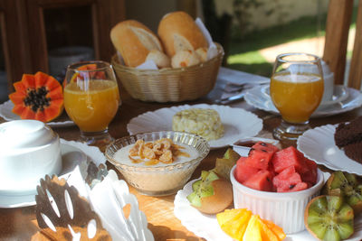 Close-up of fruits in bowl on table