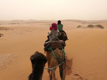 Rear view of people riding in desert