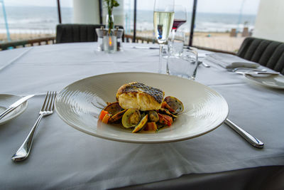 Close-up of food in plate on table