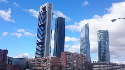 Low angle view of buildings against sky in city