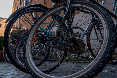 Close-up of bicycle parked on street