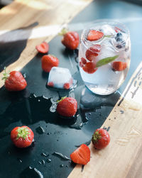 High angle view of fruits on table