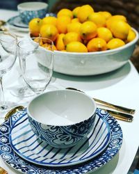 Close-up of fruits in glass on table