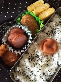 High angle view of serving food in plate