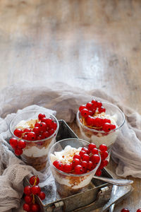 High angle view of strawberries on table