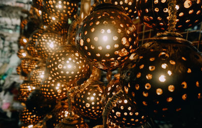 Close-up of illuminated hanging lights