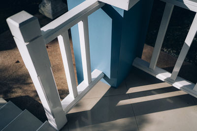 High angle view of empty chair at home