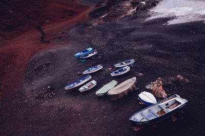 High angle view of boats at beach