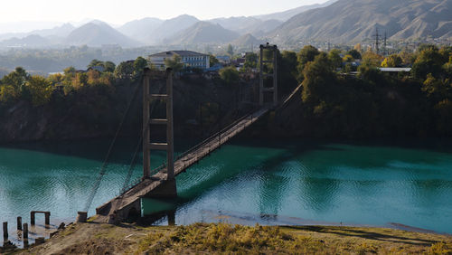 High angle view of soviet bridge on river