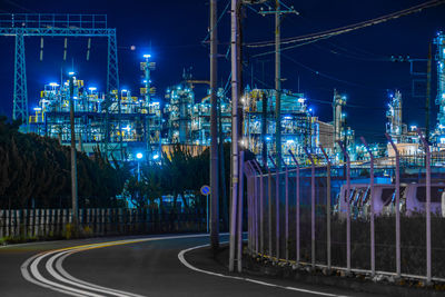 High angle view of illuminated city at night