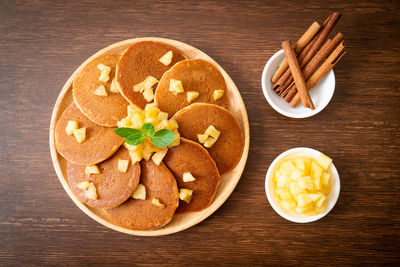 High angle view of breakfast on table