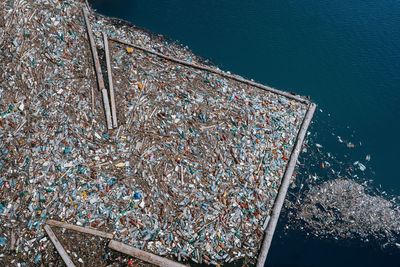 High angle view of ship in sea