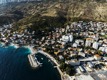 High panorama view of a village on the coast