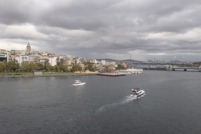 Golden horn,istanbul,turkey.september 22,2022.istanbul view from golden horn metro bridge in autumn 