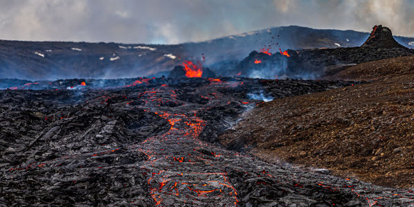 Aerial view of volcanic mountain