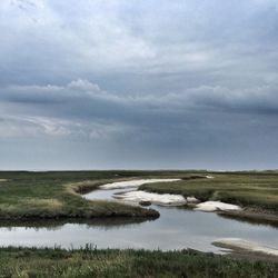 Scenic view of landscape against cloudy sky