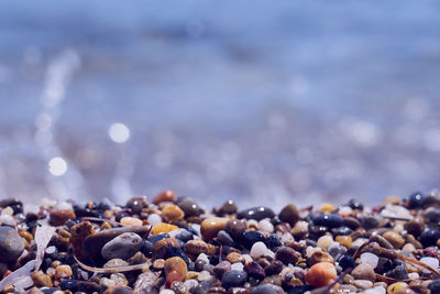 Pebble beach on the coast of crete on the aegean sea.