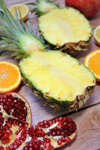 High angle view of fruits on table