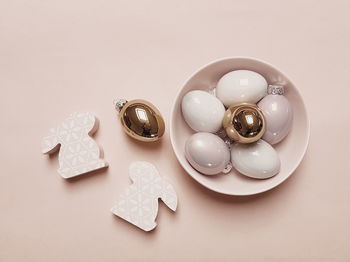 High angle view of candies on white background