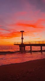 Scenic view of sea against orange sky