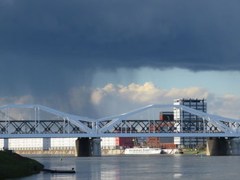 Low angle view of bridge over river against sky