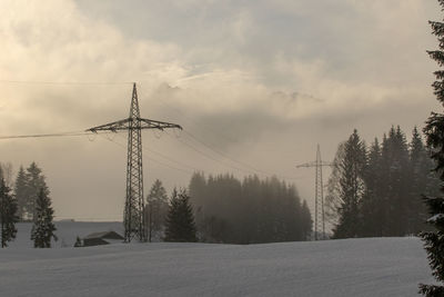 Snow covered field against sky