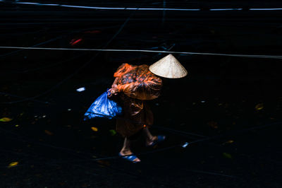 Rear view of woman with umbrella