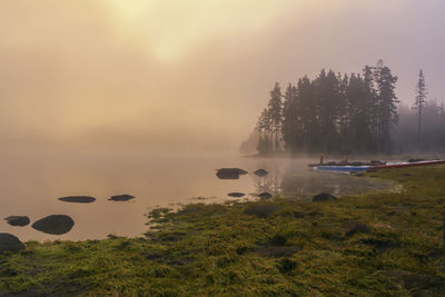 Scenic view of lake against sky during sunset