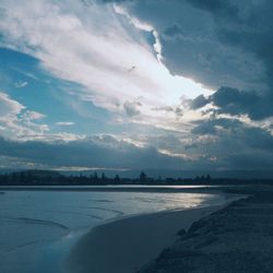 Scenic view of sea against cloudy sky