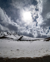 Scenic view of snowcapped mountains against sky