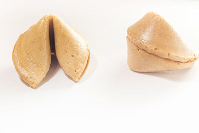 Close-up of cookies against white background