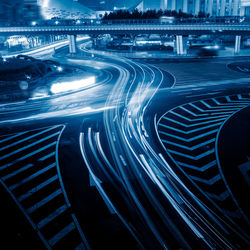 High angle view of light trails on street