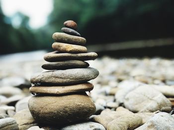 Close-up of stacked stones