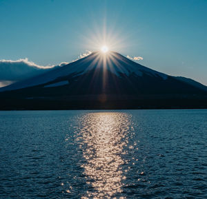 Diamond fuji from yamanaka lake at sunset