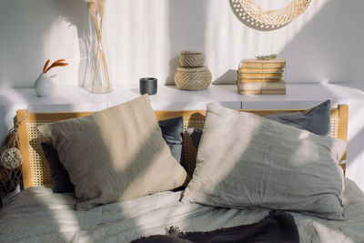 High angle view of mannequin on bed at home