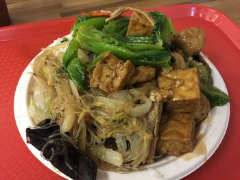 Close-up of served food in plate