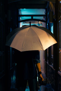 Rear view of woman standing in rain