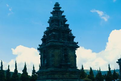 Low angle view of temple building against cloudy sky