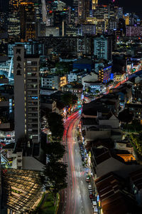 High angle view of traffic on city at night