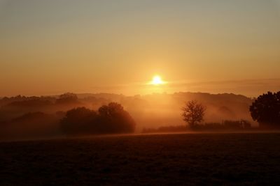 Scenic view of field against sky during sunset