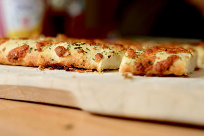 Close-up of pizza on table