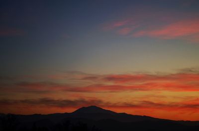 Scenic view of mountains against sky during sunset